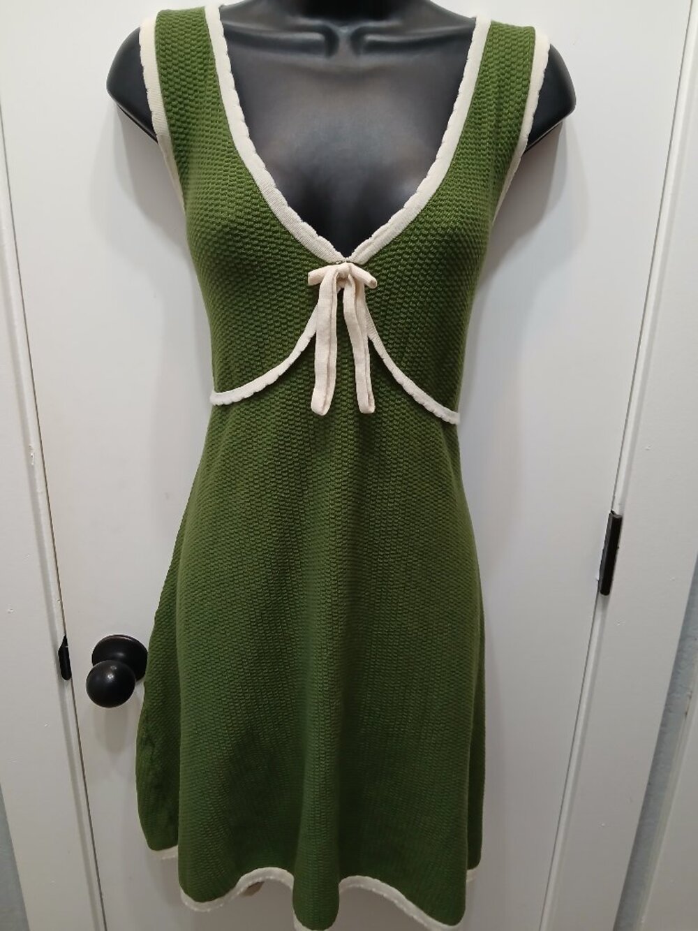 Olive Green Knit Tie-Front A-Line Dress